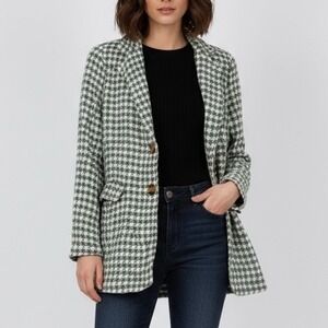 Sa Sa Houndstooth Blazer Jacket Green White Button‎ Front Made in Italy